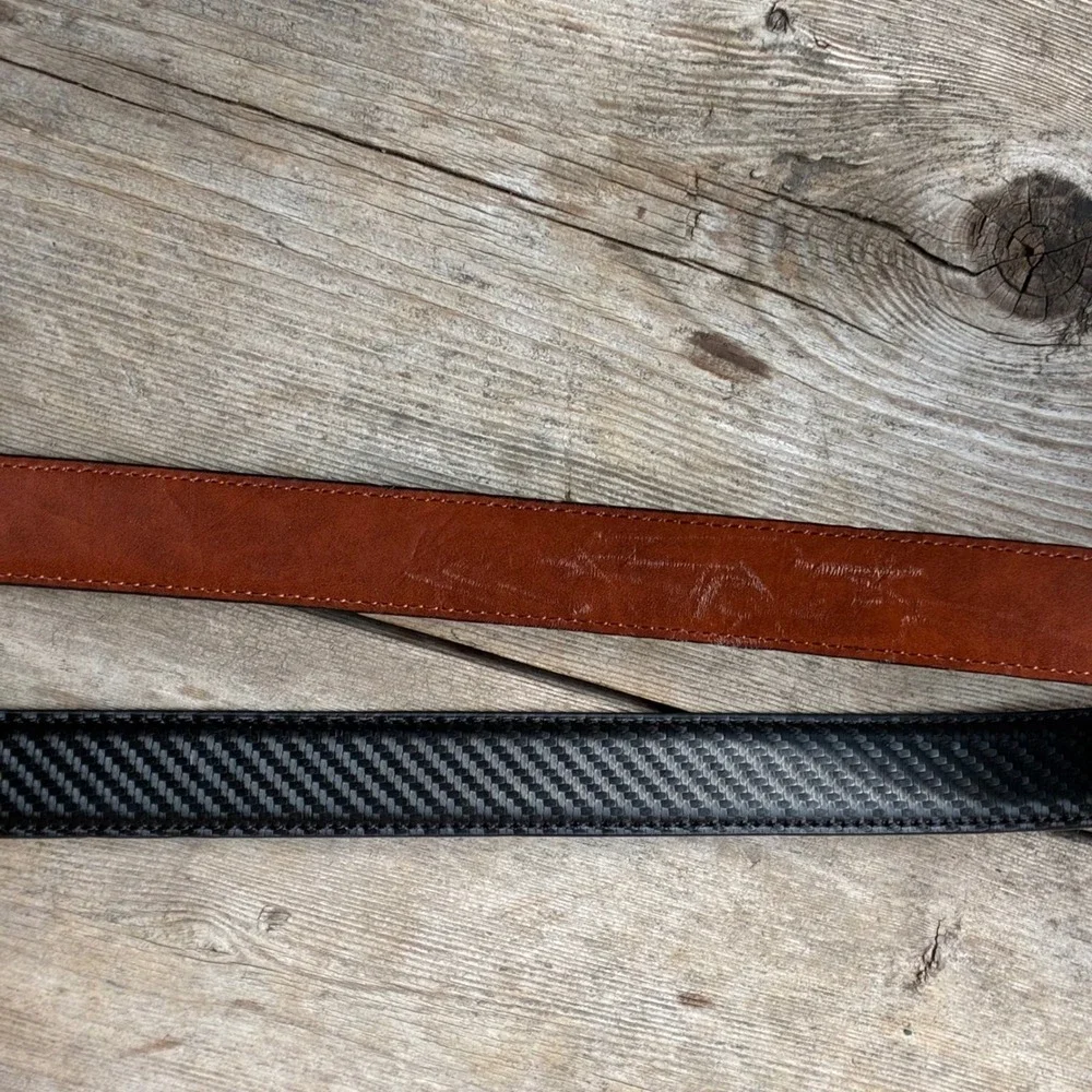 Men's Reversible Belt L 45 Black Carbon Fiber Cognac Brown Gunmetal BucklE